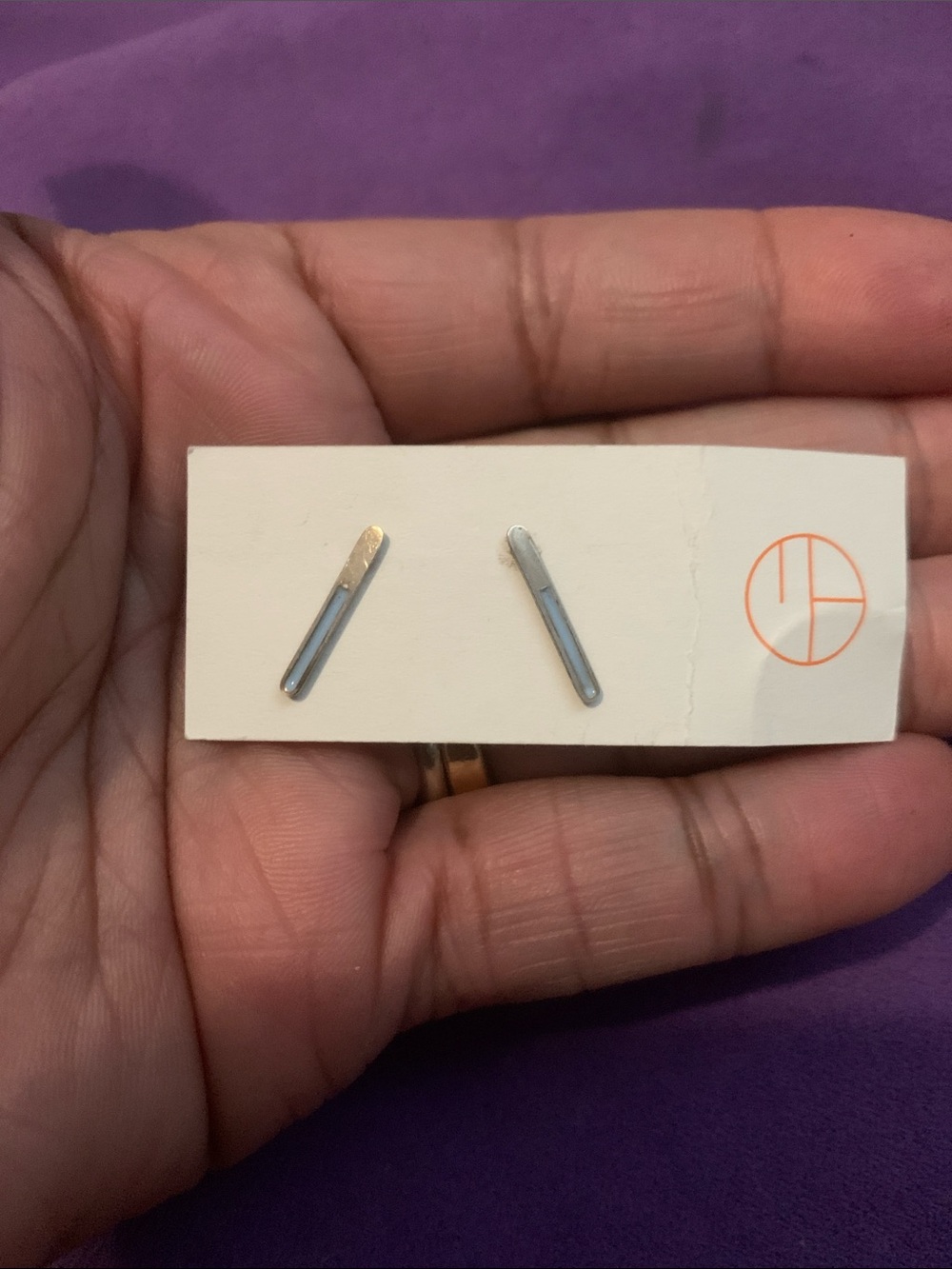 New Minimalist Blue and Sterling Silver Bar Stud Earrings